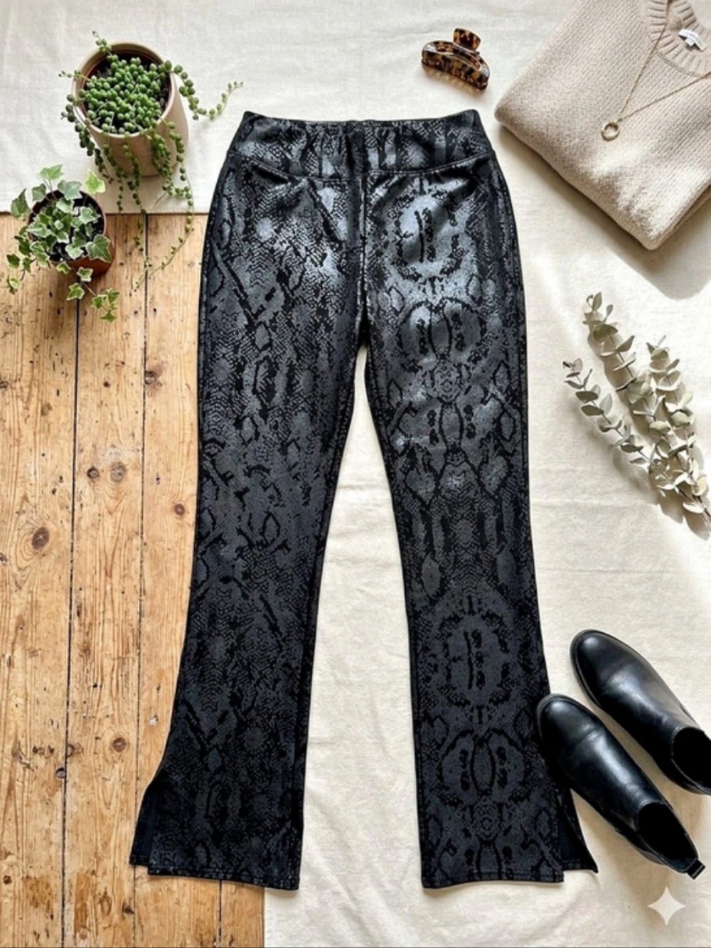 cleo Animal Print Flare Pants in Black XS